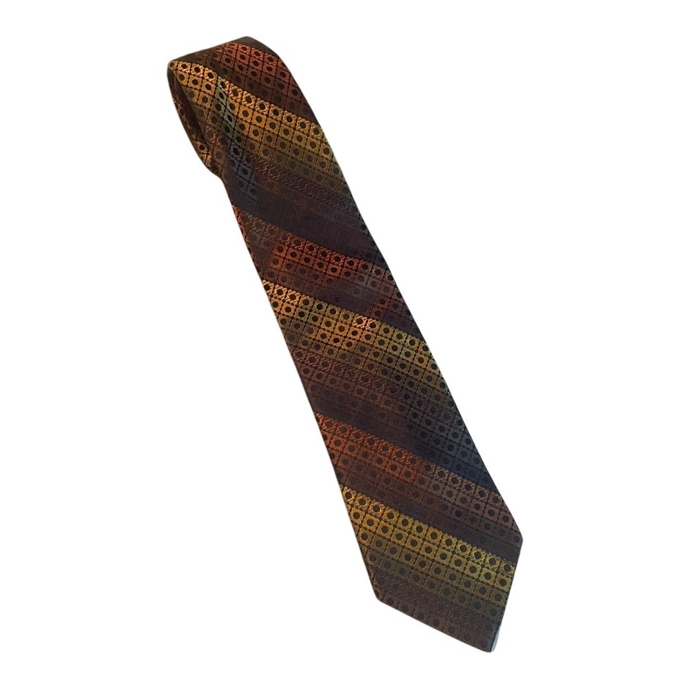 Bugatti Silk Tie Mens OS Brown Gold Geometric Stripe‎ Jacquard Business Necktie